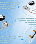 Collage of dryer thermal fuse and high limit thermostat components for Top Notch Drop In Dryer Heating Element Replacement 3387747