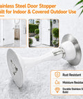 White Magnetic Door Stopper No Drill Wall Or Floor Mount With Slick 3D Adhesive Backing And Solid Steel Hardware For Slam Free Quiet Auto Closure Heavy Duty Home Fixes on a smooth surface.