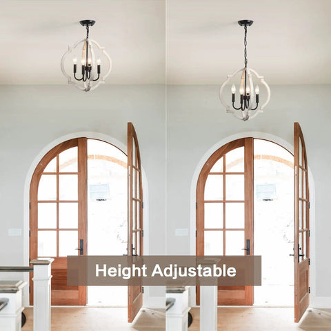 Farmhouse Orb Wood Chandelier 4 Light Pendant For Dining Room Living Room Rustic Hanging Light Fixture For Bedroom Hallway Foyer Entryway