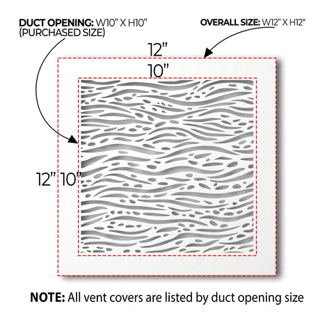 White Acrylic Plexiglass Vent Cover For Walls And Ceilings 10x10 Duct Opening With 12x12 Overall Size showing wave pattern
