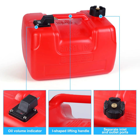 3 Gallon Portable Boat Fuel Tank With Nine Point Eight Foot Hose And Level Gauge Outboard Marine Gas Tank, red with venting cap