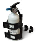 Tailgate Tested Polaris RZR Fire Extinguisher Kit With Slick Quick Release Mount and UL Rated Point Five Pound Canister, black mount design, safety instructions visible.