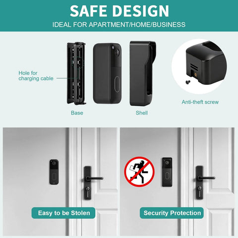 Anti Theft Angle Mount For Blink Video Doorbell 2025 2nd Gen with weatherproof cover, adjustable bracket, no-drill installation on door