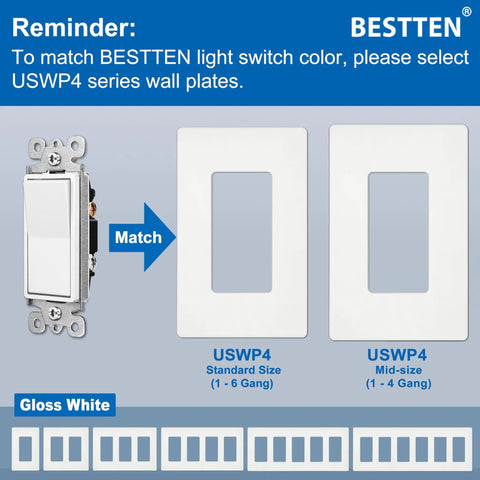 Three Way Decorator Light Switch White Finish 15 Amp 120 277 Volt Single Pole Or Three Way Rocker Paddle Wall Switch Easy Install On Off Interrupter UL Listed Certified with matching wall plates