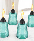 Four Pack Refillable Table Top Citronella Torches With Glass Canisters 12 Oz Each Blue Outdoor Lighting For Yard Patio Parties Garden Decor Wick And Cap Included Lit Vibes