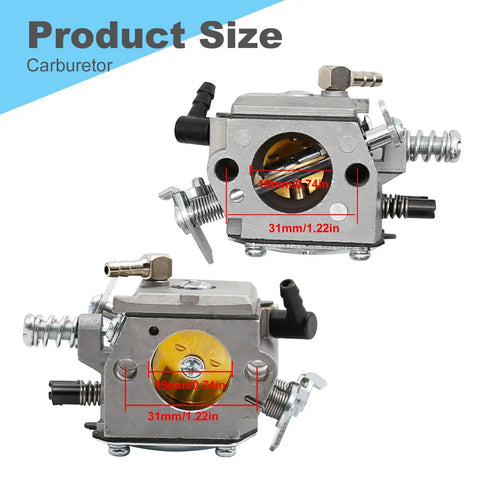 Carburetor Kit Replacement For Echo CS590 CS600P CS600 CS610 CS620 And Shindaiwa 591 Chainsaws With dimensional view.