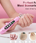 Beast Mode Heavy Duty Electric Nail Drill And Cordless Nail File Rechargeable Professional Manicure Kit With Ten Grinding Heads For Flawless Gel Removal And Salon Grade Home Pedicures Rose Pink in use on nail.