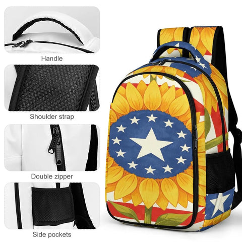 American Sunflower Flag Printed Unisex Backpack With Large Capacity, Durable Polyester Everyday Daypack features and design