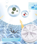 Portable USB Powered Mini Washer With Ultrasonic Turbine Technology showing cleaning bubbles and fabric interaction