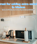 Power Strip With USB Ports, Wall Mountable Surge Protector, in kitchen above microwave, space saving mountable design