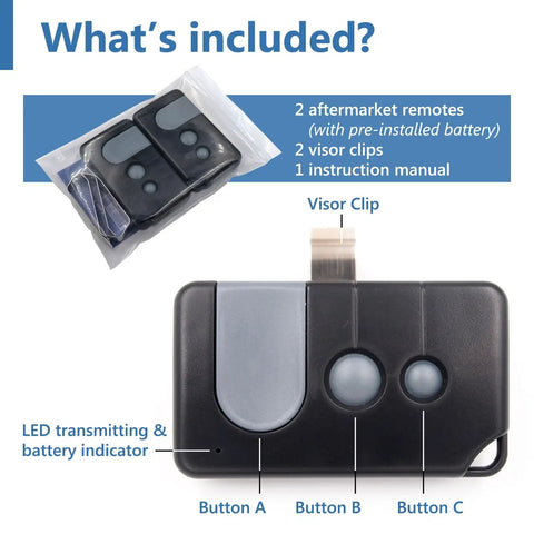 Universal Garage Door Opener Remote 2 Pack For Sears Craftsman LiftMaster Chamberlain Models 1993 To Present With accessories