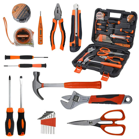20 Piece Orange Home Tool Set With Ergonomic TPR Handles, Durable Chrome Plated Tools For DIY Home Repairs And Outdoor Projects, Includes Portable Storage Box, Perfect For DIYers Men Women And College Students