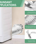Magnetic Dryer Vent Connector Kit with Quick Release showing 3.3ft 4-Inch aluminum duct and clamp details, safe durable upgrade.