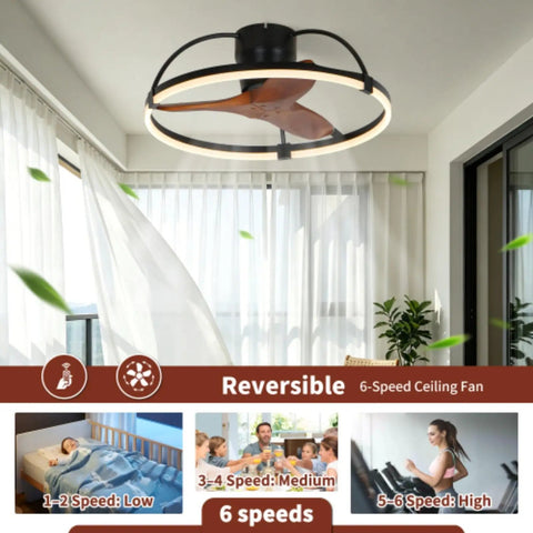 Nepal Solid Wood Flush-Mount Ceiling Fan with Light and Remote Control, wood blades in modern living space with drapes.