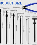 Nylon Universal Cable Tie Buckle Kit With Button Design And Flush Cutter 261 Piece Zip Ties with size dimensions shown