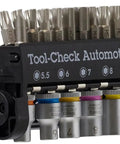 Automotive 1 Bit Socket And Ratchet Set With Quick Change Drive Compact Tool Kit with assorted bits and sockets.