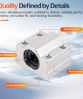 Pro Grade 4 Pack SCS10UUU Linear Bearing Pillow Block Kit For 10mm Shafts featuring aluminum housing and precision machined base.