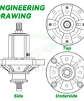 Engineering drawing of 2 Pack Spindle Assembly With UC26511 Pulley Replacement For John Deere Z225 X300 X304 Lawn Tractors