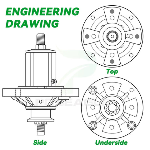 Engineering drawing of 2 Pack Spindle Assembly With UC26511 Pulley Replacement For John Deere Z225 X300 X304 Lawn Tractors