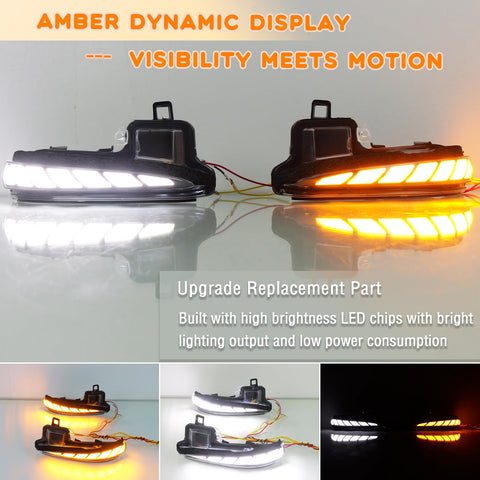 Toyota RAV4 Tacoma Highlander Full LED Rear Side Mirror DRL Lights With Amber Sequential Turn Signals displayed in pairs