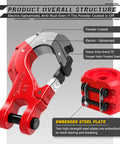 Beefy Three Eighths Inch Clevis Slip Hook With Safety Latch Heavy Duty Winch Hook Stopper Grade Seventy Forged Steel Up to Thirty Nine Thousand Six Hundred Pounds Fits Winch Ropes For ATV UTV Off Road Vehicles Red shown with embedded steel plates and electro-galvanized finish.