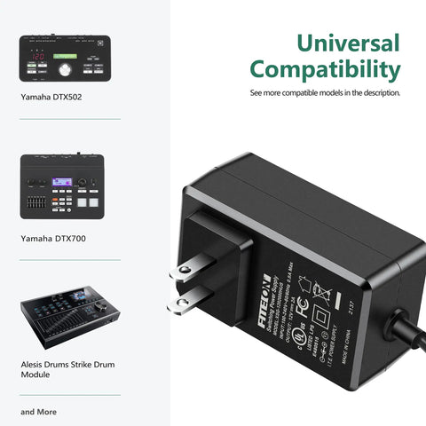 12V AC Adapter Replacement For Yamaha DTX Series Electronic Drum Modules DTX6 DTX700 DTX502 DTX520 DTX530 DTX540 DTX6K3-X DTX6K2-X Plug In Power Solution With High Efficiency UL Listed