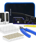 RJ45 Crimp Tool Kit For Cat7 Through Cat5e With Pro Grade Crimper, 50 Connectors And Boots, Cable Tester, Stripper, Cutter