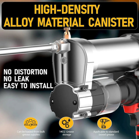 Electric Grease Gun Drill Adapter For DeWalt Cordless Drill Driver 14 Oz Capacity with alloy material canister close-up