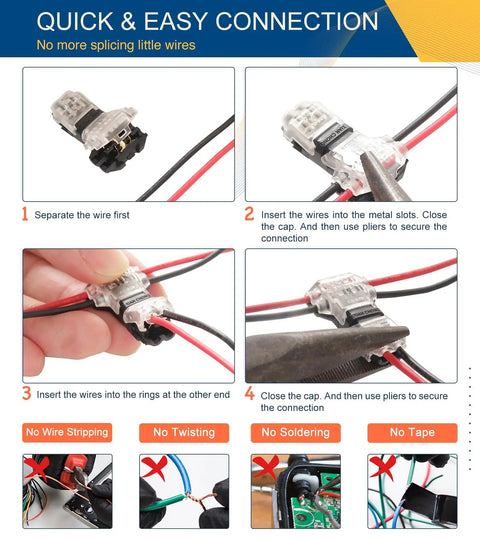 Low Voltage Wire Connectors Deliver Rock Solid Contact With Solderless No Stripping 3 Way T Tap 2 Pin Splice usage demonstration