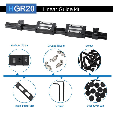 Two 800mm HGR20 Linear Rails Kit With Four HGH20CA Carriage Blocks And Four End Stops For DIY CNC Routers And Molding Machines steel alloy linear guide kit