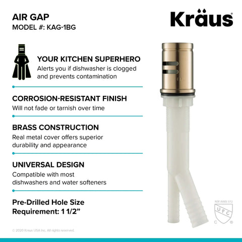 Dishwasher Air Gap In Brushed Gold Kit That Prevents Backflow And Keeps Dishes Clean No Nonsense Installation text details