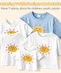 Extra Large 14x8 T Shirt Ruler For Vinyl Alignment, Transparent PVC Centering Guide For Heat Press And HTV Vinyl shown with sun design shirts