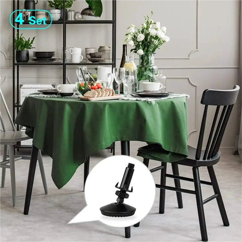 4 Set dining setup with a green tablecloth showing one 8 Piece Heavy Duty Furniture Leveling Feet Set For Cabinets Tables And Chairs Restaurant Use Adjustable Threaded Feet For Precise Height Tuning On Uneven Floors And Steady Shake Free Furniture