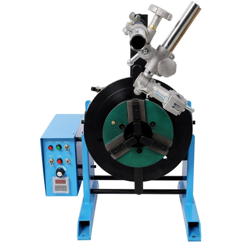 Badass Heavy Duty Rotary Welding Positioner Turntable with 30Kg Load Capacity Adjustable 0 To 90 Degree Tilt 110V Powered 3Jaw Chuck and Torch Stand for Serious Pipe Fabrication Tasks, front view showing control panel