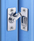 Door Hasp Latch 90 Degree Stainless Steel Safety Angle Locking Latch installed on blue door frame