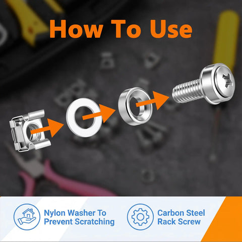 How to use 100 Pack Kickass Rack Mount Cage Nut Hardware Kit Featuring Tough M6 X 20mm Stainless Steel Screws And Washers