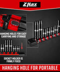 Beefy 10 Piece One Quarter And Three Eighth Inch Drive Impact Socket Set, 10mm displayed with red holder and hanging hole detail