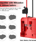 Two Pack 18V Battery Adapters compatible with Milwaukee 18V lithium battery, shown with built-in switch and fuse, 12AWG wire.