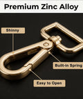 Heavy Duty Gold Zinc Alloy Swivel Lobster Clasps With Push Gate Snaphooks Built Tough for crafting, featuring built-in spring and shiny finish.