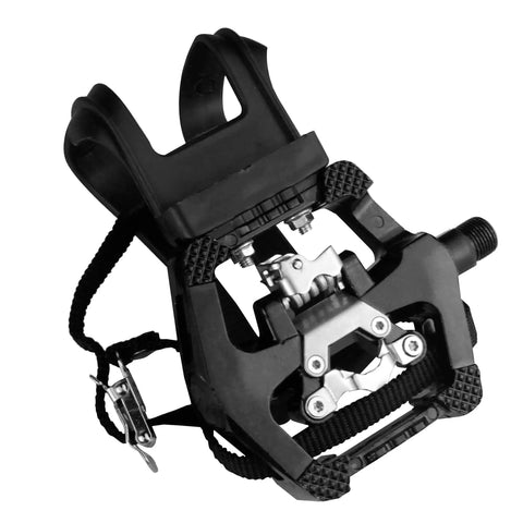 Dual Function SPD Bike Pedals With Toe Clip Straps Cage For 9/16 Inch Axle, Clipless On One Side And Platform On The Other