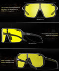 Night Vision Driving Glasses With Polarized Yellow Lenses Anti Glare For Safe Driving And Night Riding Cycling Running MTB Mountain Bike BMX Fishing Women And Men Ride Ready Sunglasses with dimension details