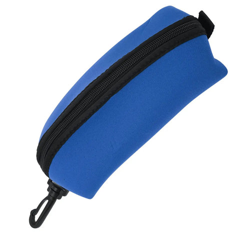 Blue Neoprene Dive Mask Storage Case Pouch for Goggles and Sunglasses, Shock Resistant Gear Bag, Compact Design, Side View