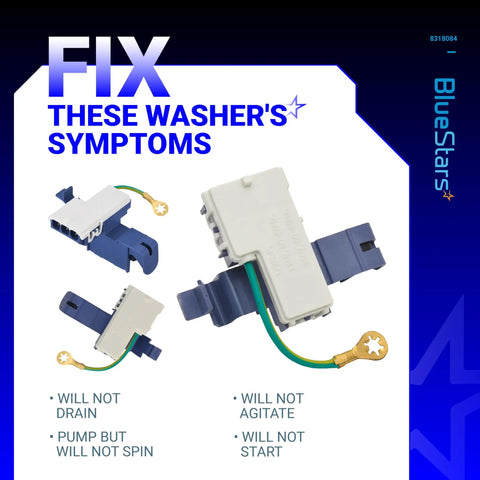 Ultra Durable Washer Door Lid Switch Replacement 8318084 for Whirlpool Roper Estate Kenmore washers with features shown