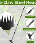 Long Handle 2 In 1 Weed Remover Tool With Adjustable Length and 6-claw steel head for easy uprooting in garden