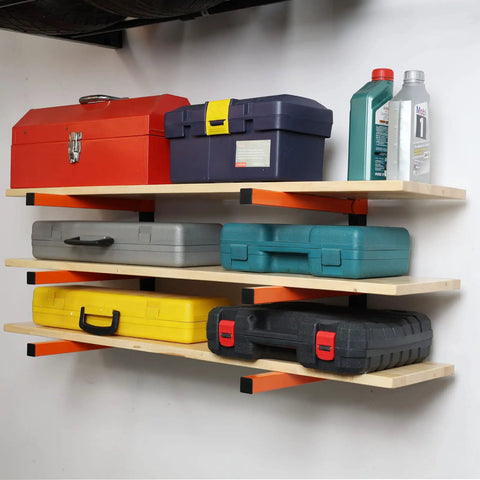 Beefy Heavy Duty Lumber Storage Rack Wall Mount Metal Organizer 3 Level Wood Storage System For Garage Shop Industrial Grade Steel