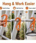 Orange Ladder Hook For Wall Painting And Home Maintenance Hang Paint Cans And Small Tools On A Ladder Rung With A Curved Top Over The Rung And A Lower Opening For Quick DIY Fixes And Clean Worksite Organization orange ladder hook on ladder rung holding paint can
