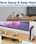 3 Inch Desk Power Grommet With 35W Usb C Fast Charging With 4 Usb Ports And Hdmi, flush mount installation on a desk.