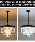 Black Crystal Chandeliers Modern Round Ceiling Light Fixture 20 Inch Dimmable 9 Lights 3 Tier Raindrop Pendant dual lighting
