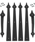 Decorative Garage Door Hinges And Handles Hardware Kit In Black Spear Style, includes 4 hinges and 2 handles with screws for exterior use.