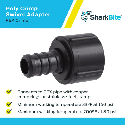 Half Inch FNPT Poly Crimp Swivel Elbow Adapter Pack Of Five For PEX And PE RT Pipes No Fuss Quick Connect Plumbing Fittings For Potable Water And Radiant Heating black PEX crimp swivel adapter